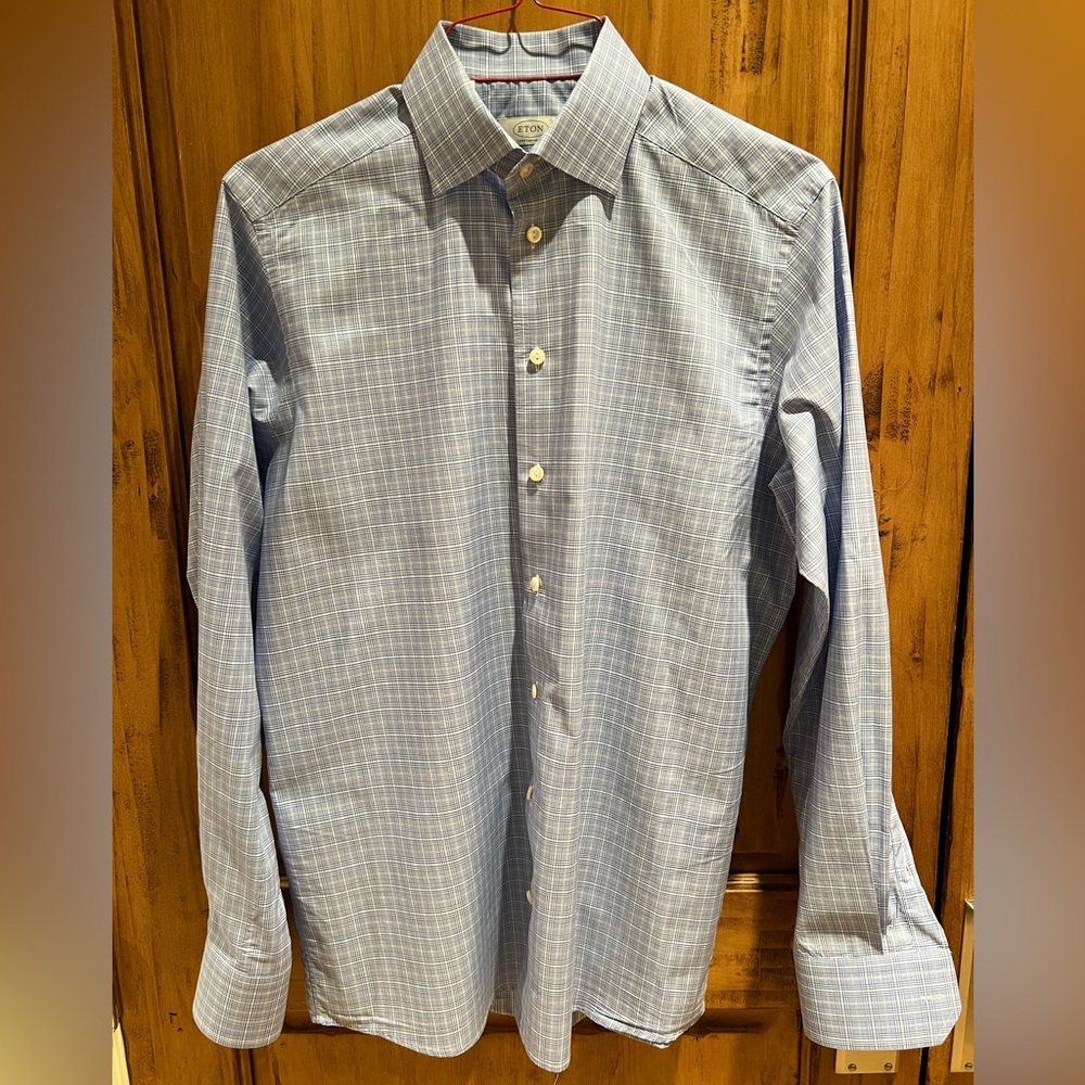 Eton blue plaid dress shirt. Like new hardly worn. Contemporary fit Size 39x15.5